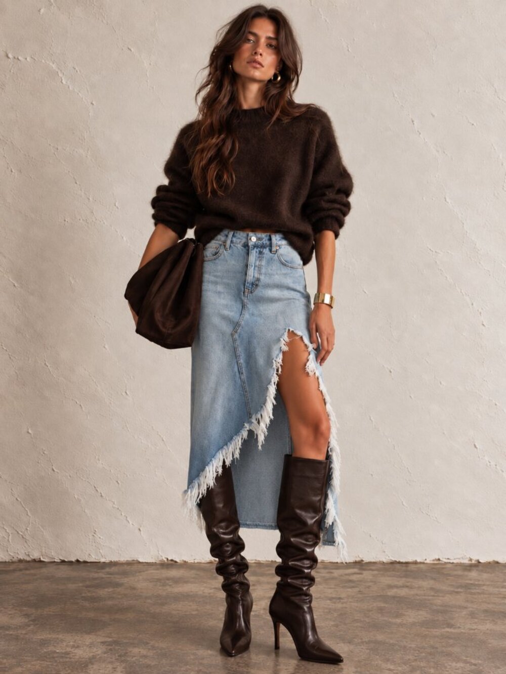 BCBGeneration Light Blue Denim fray slit skirt